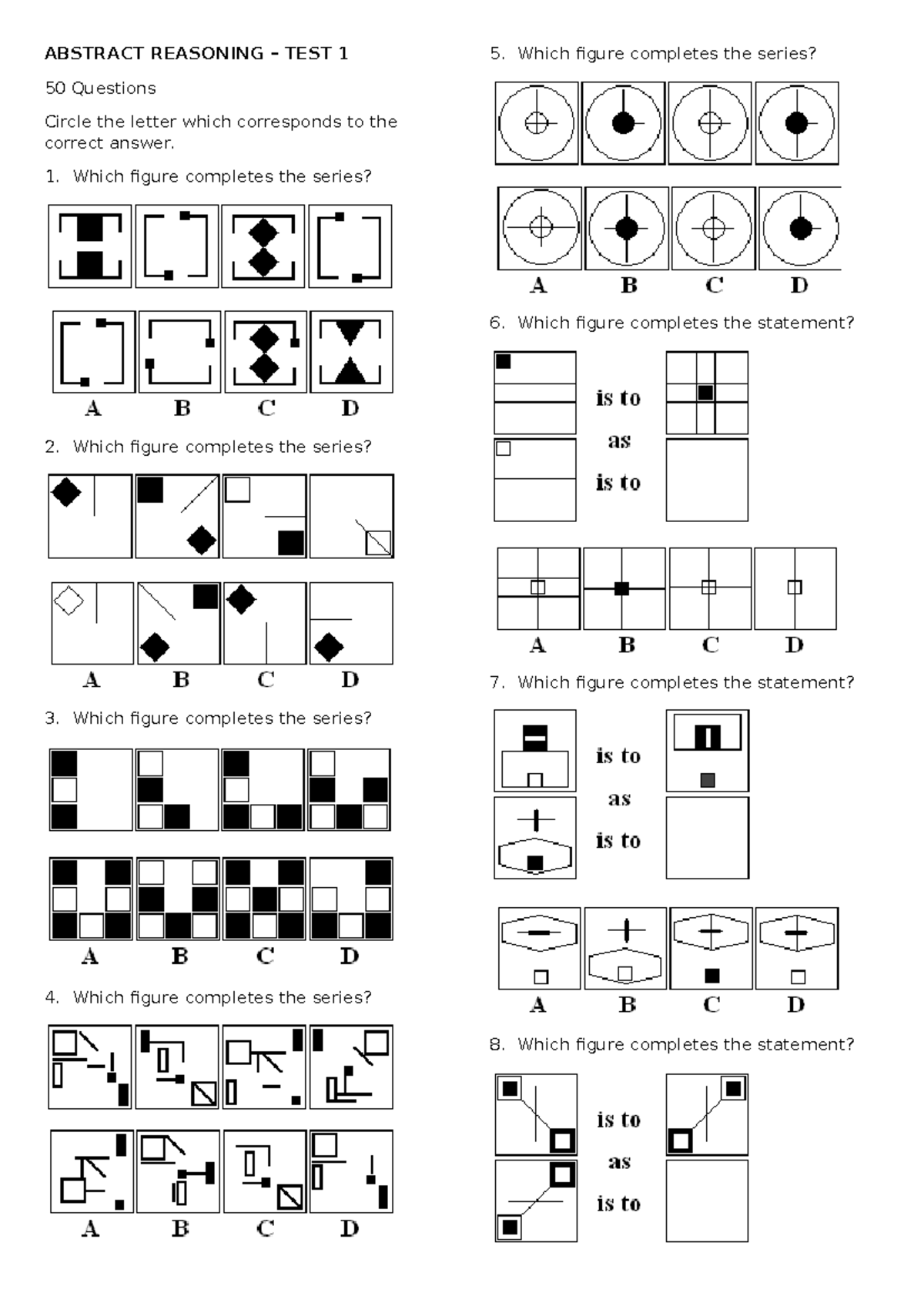 Abstract Reasoning Test 1: 50 Questions with Answers - Studocu