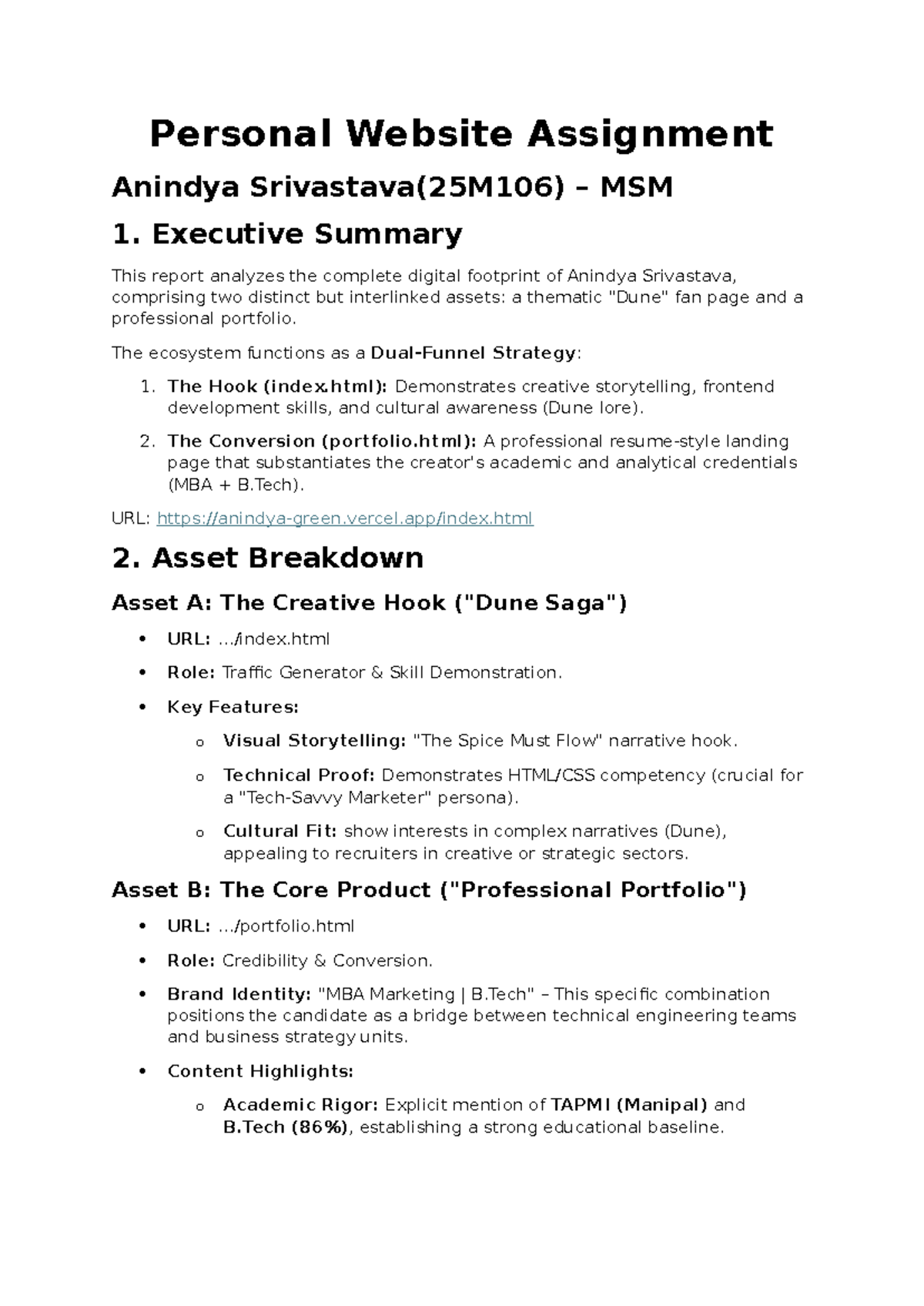 Personal Website Assignment (25M106) - Digital Marketing Analysis - Studocu