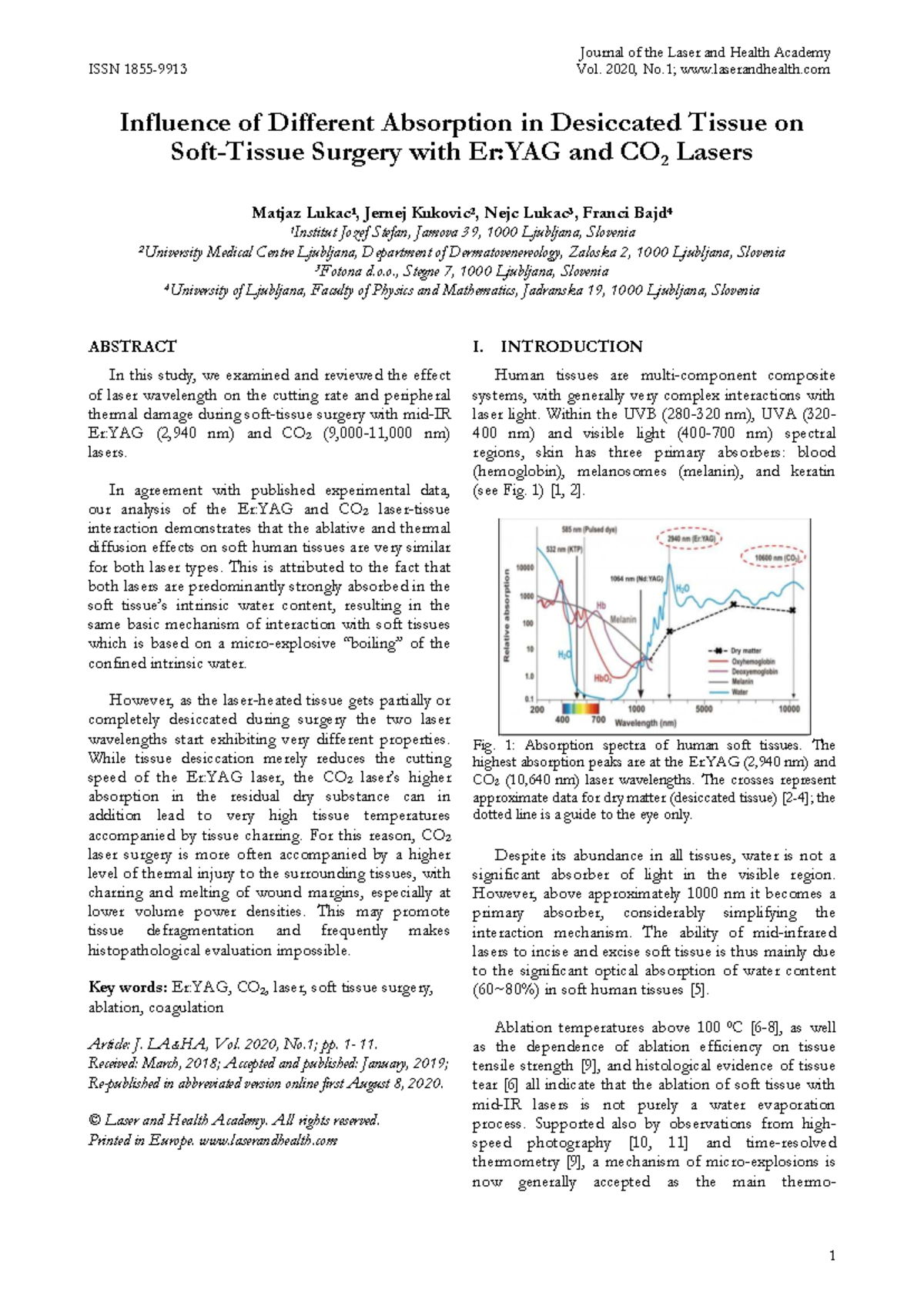 Influence of Absorption in Desiccated Tissue on Er:YAG & CO2 Laser ...