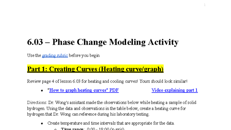 6.03 Heating Curve and Phase Change Modeling Activity - Studocu