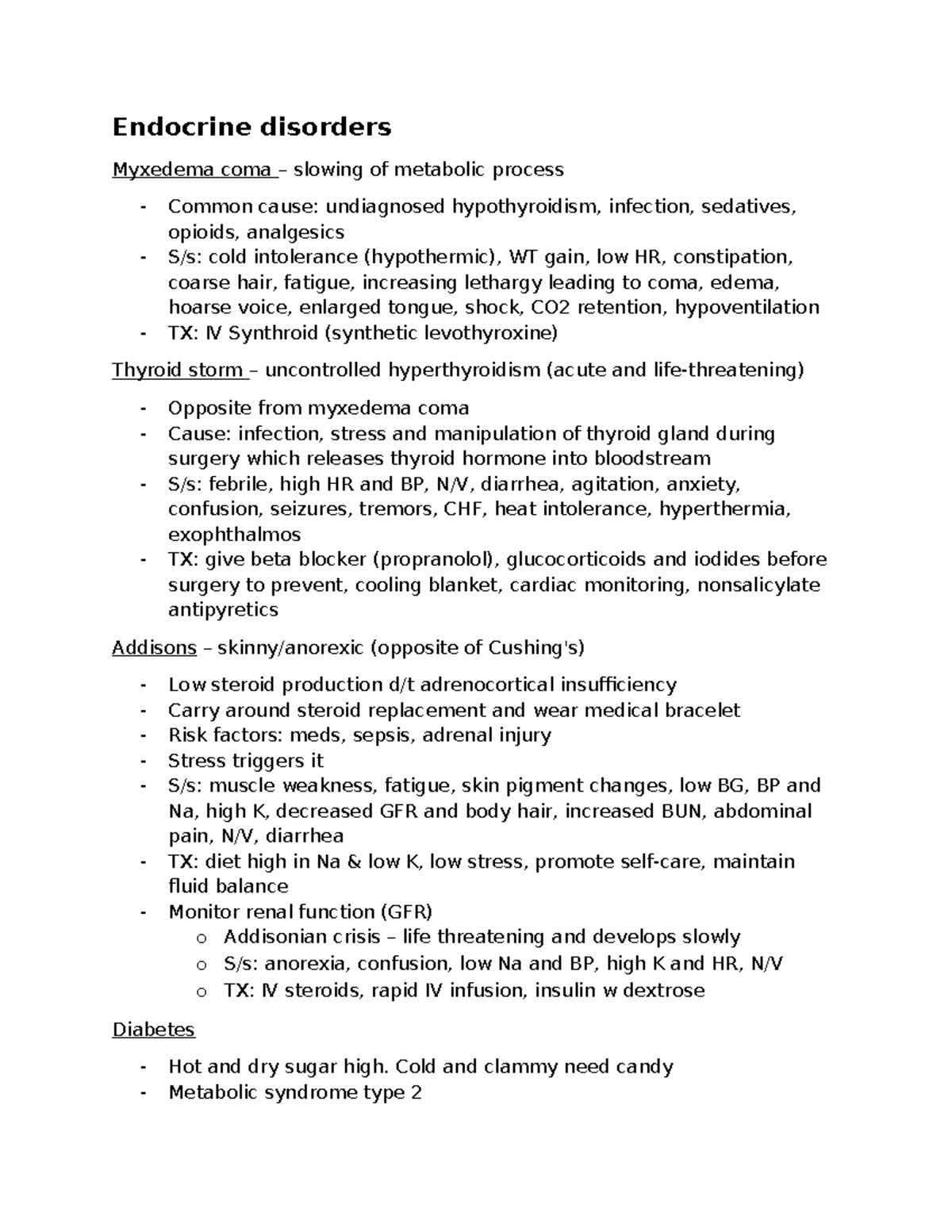 Endocrine Disorders Overview: Module Notes for NUR2243 - Studocu