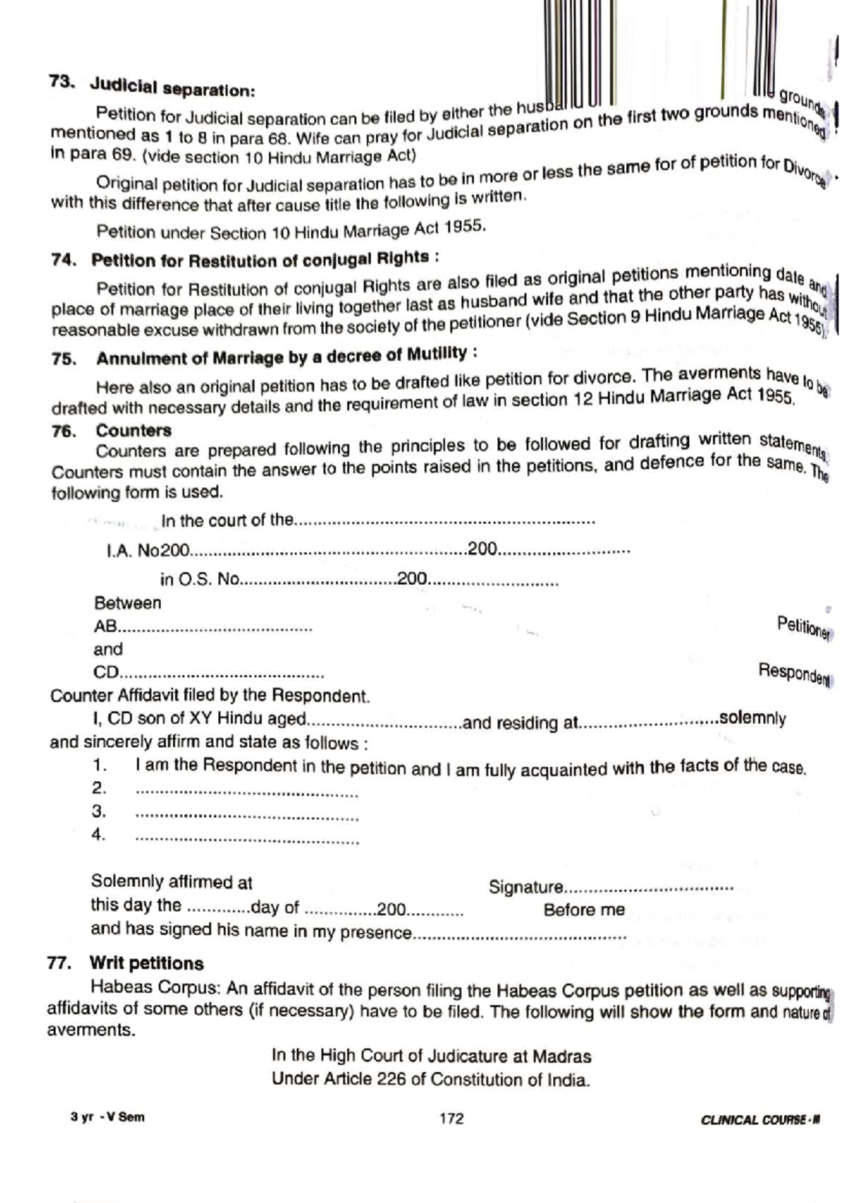 W.P. No. 200: Judicial Separation, Restitution, and Writs Overview ...
