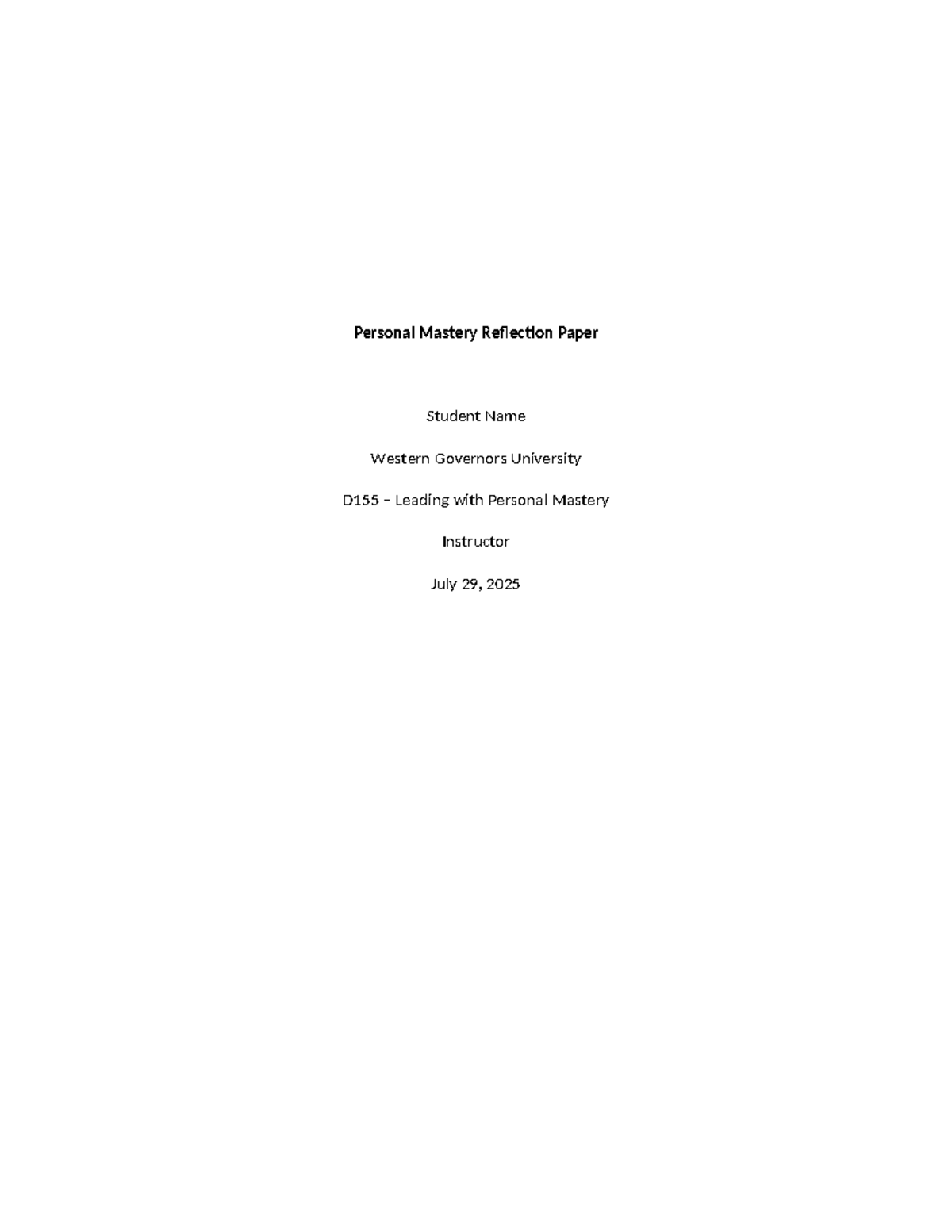 D155 Personal Mastery Reflection Paper: Lessons in Leadership - Studocu