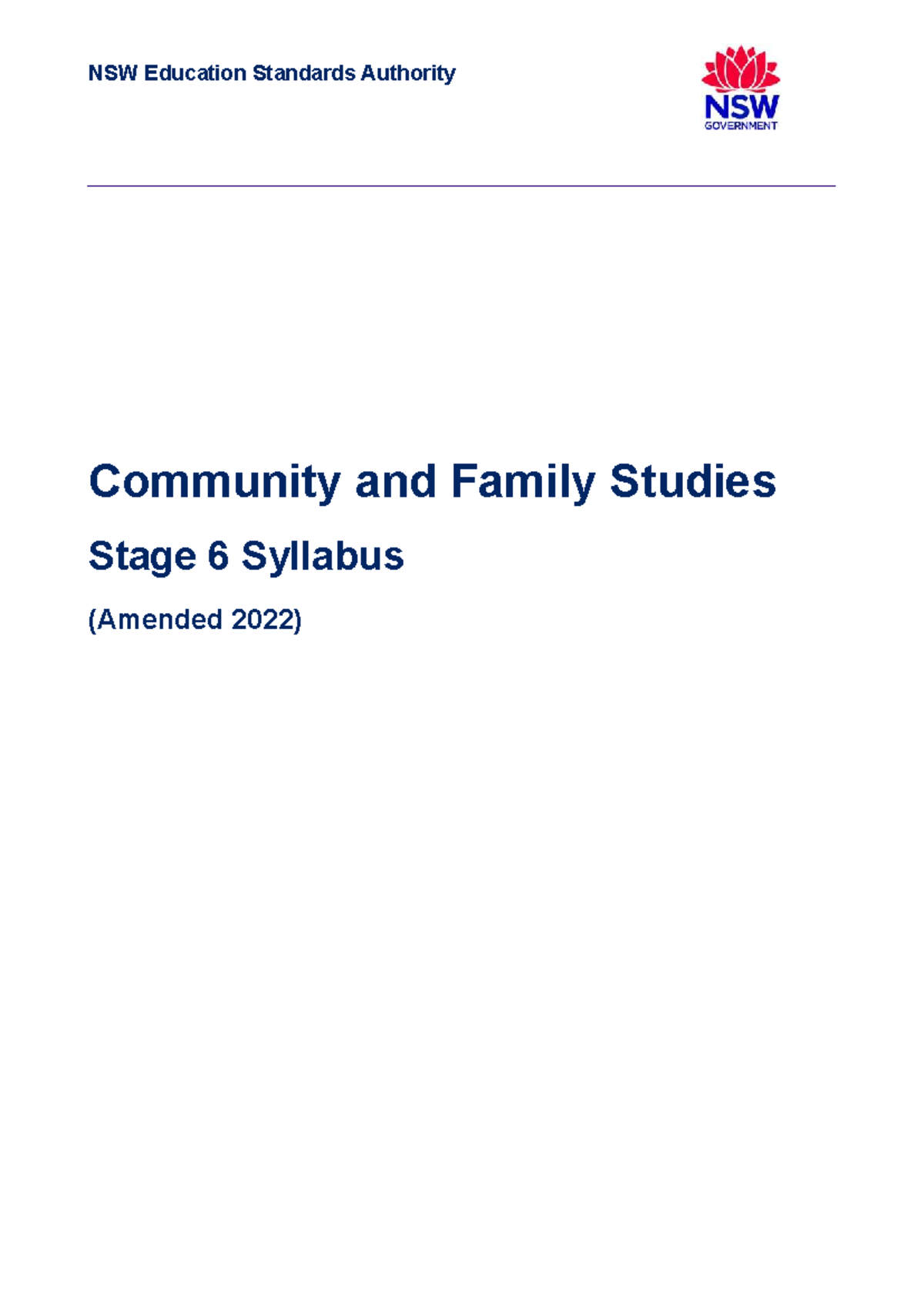 Community and Family Studies Stage 6 Syllabus (Amended 2022) Overview ...