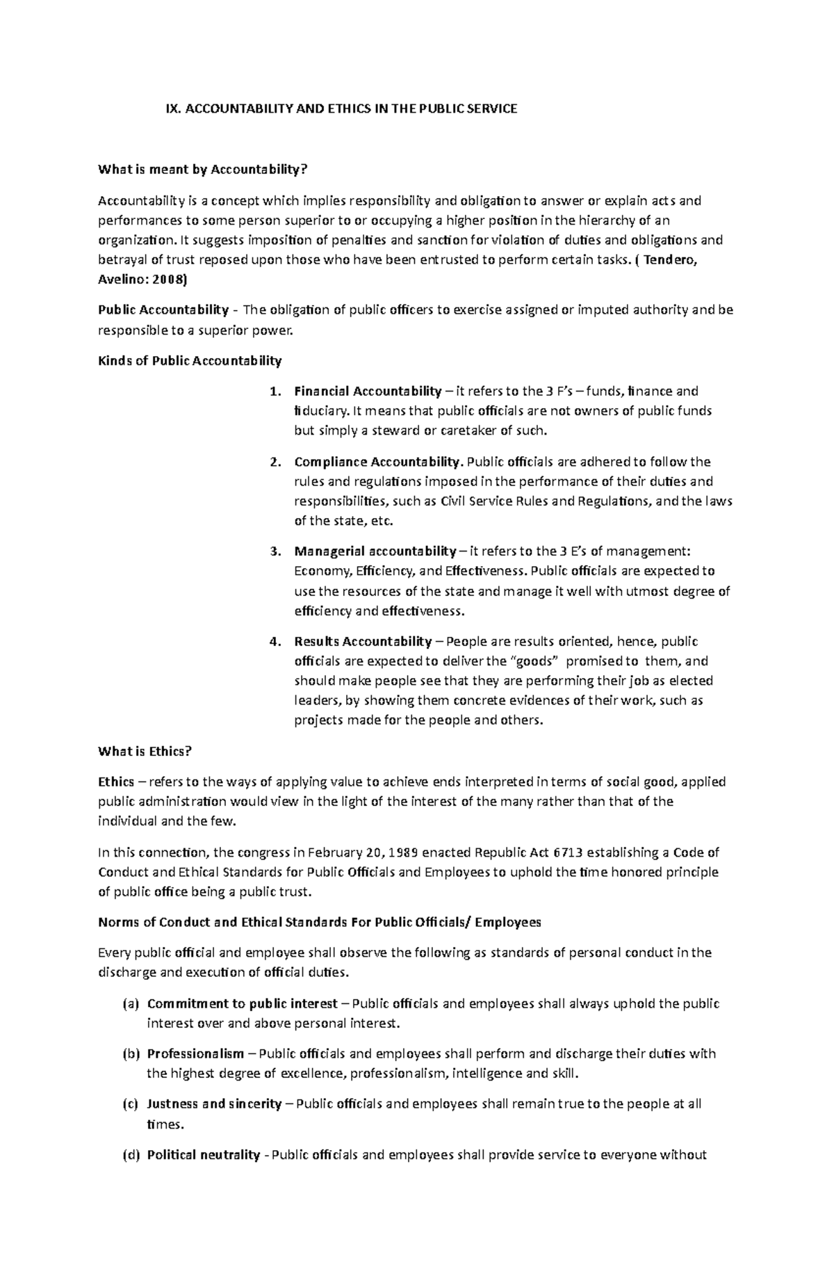 Module IX: Accountability and Ethics in Public Service Overview - Studocu