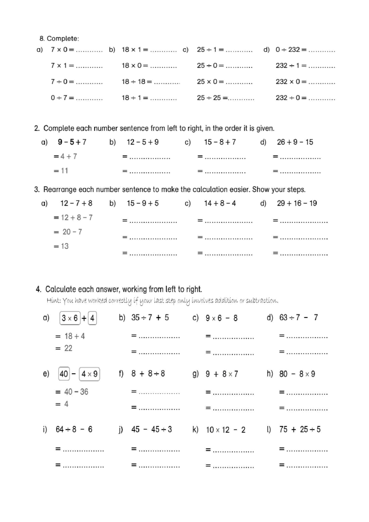 Order of Operations: Complete Calculations and Rearrangements - Studocu