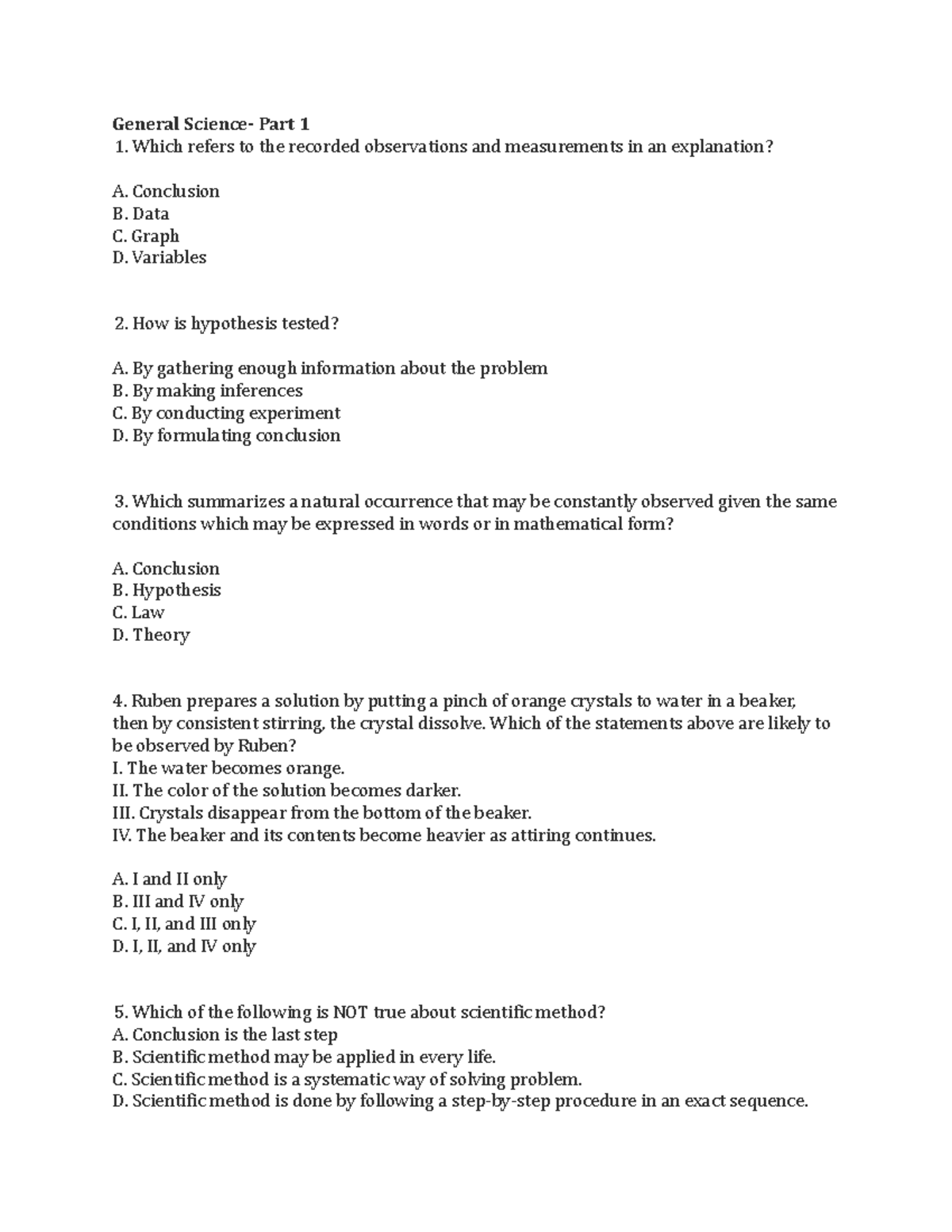GEN Science 1 - Practice Test Guide for Exam Preparation - Studocu