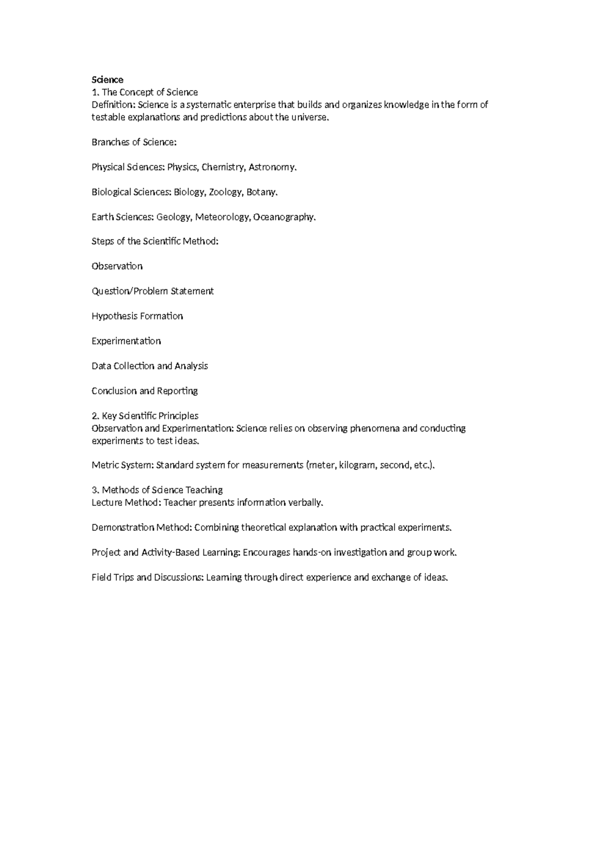 Science 1: Lecture Notes on Concepts and Methods of Science - Studocu