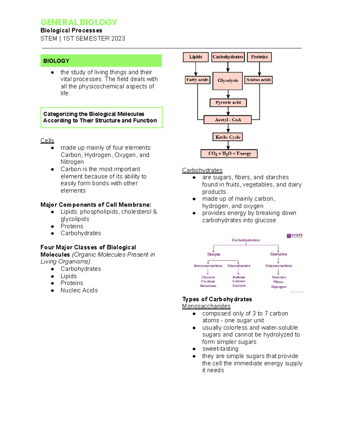 Gen Bio - Biological Processes and Molecules (STEM 1ST SEM 2023) - Studocu