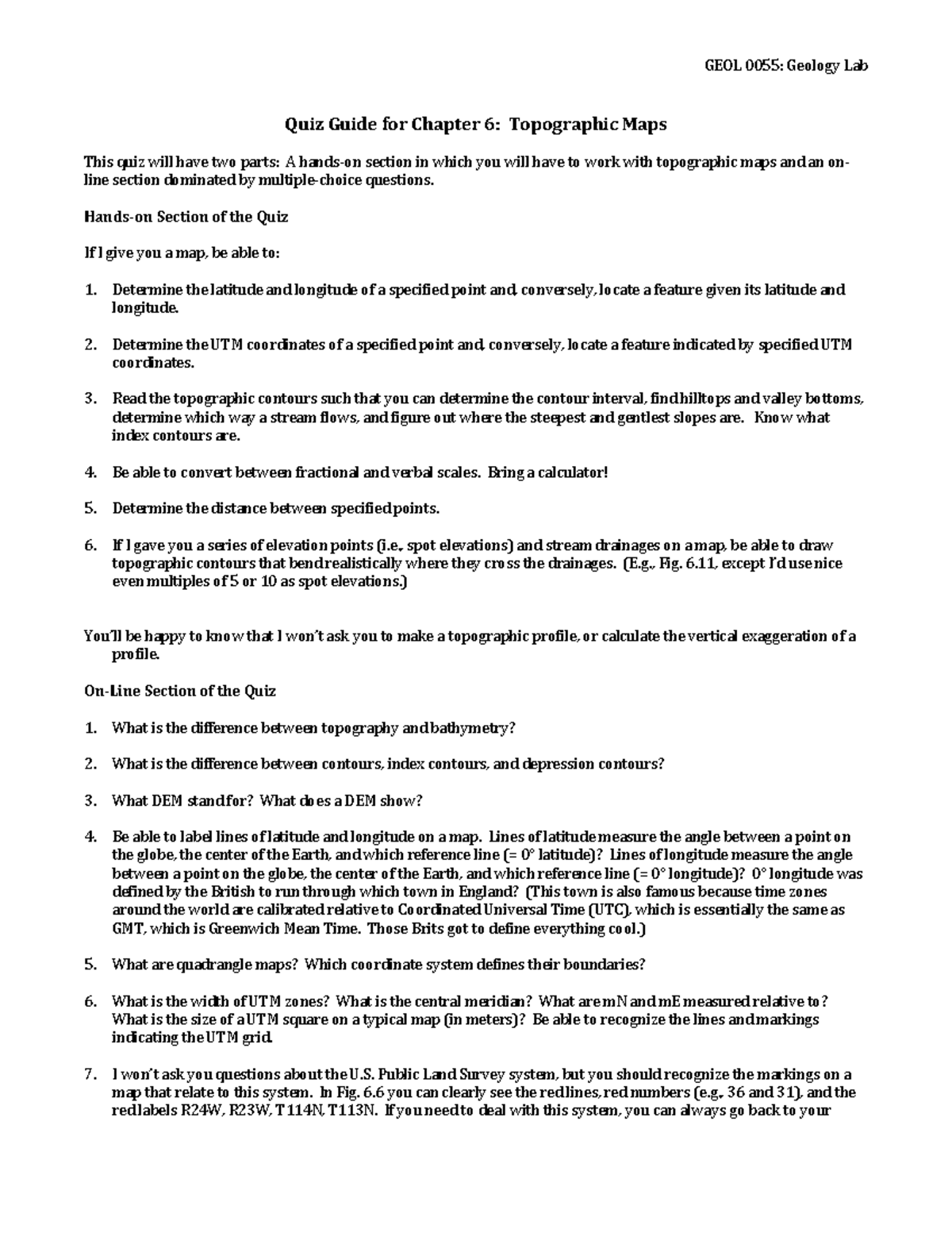 GEOL 0055: Quiz Guide for Chapter 6 - Topographic Maps - Studocu