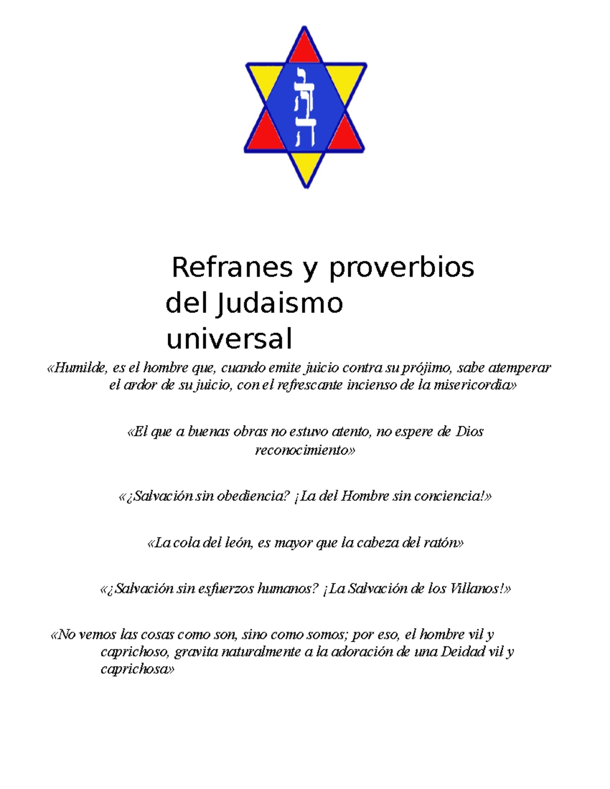 Mil Refranes Populares del Judaísmo Universal: Sabiduría y Reflexiones -  Studocu, image size:1200x1553