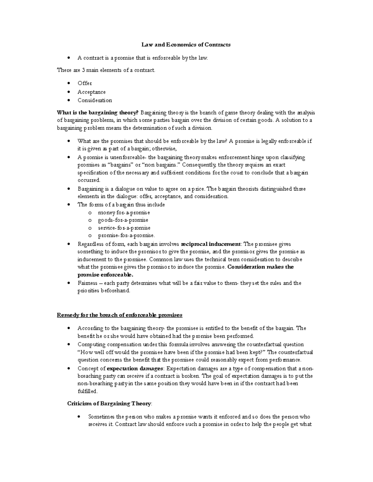 Law and Economics of Contracts: Key Concepts and Theories - Studocu