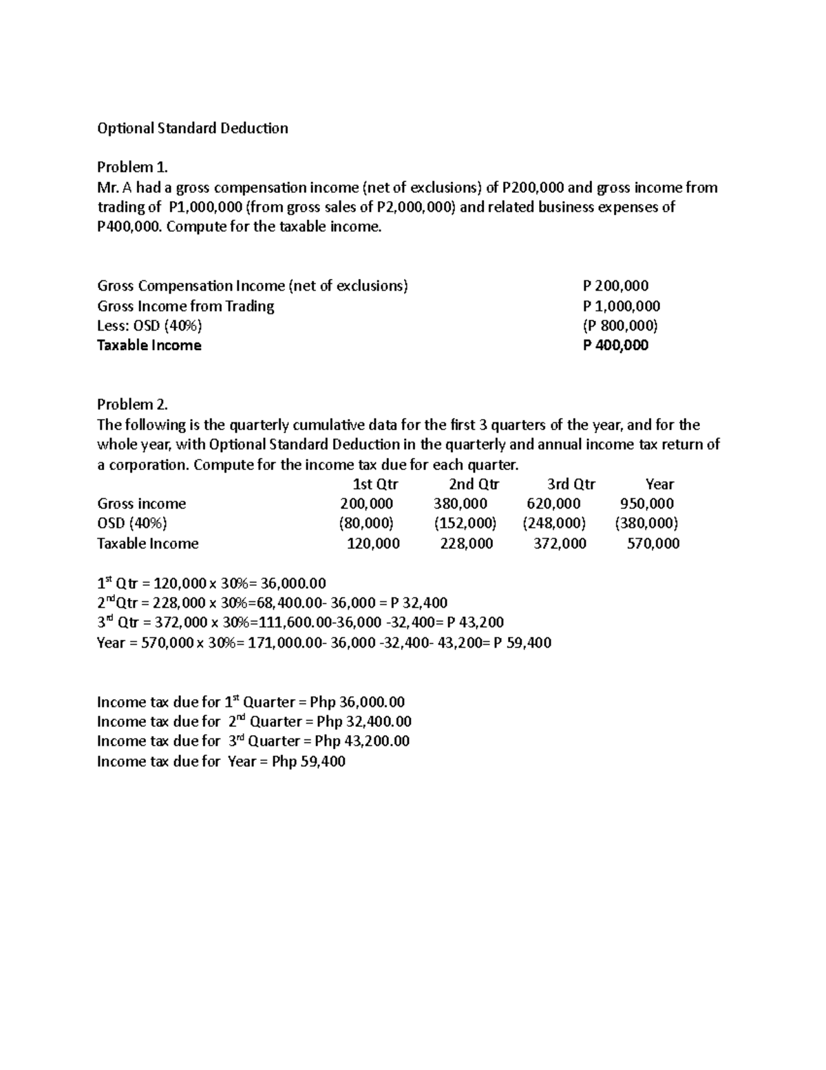 Optional Standard Deduction Problems & Solutions (Taxation) - Studocu