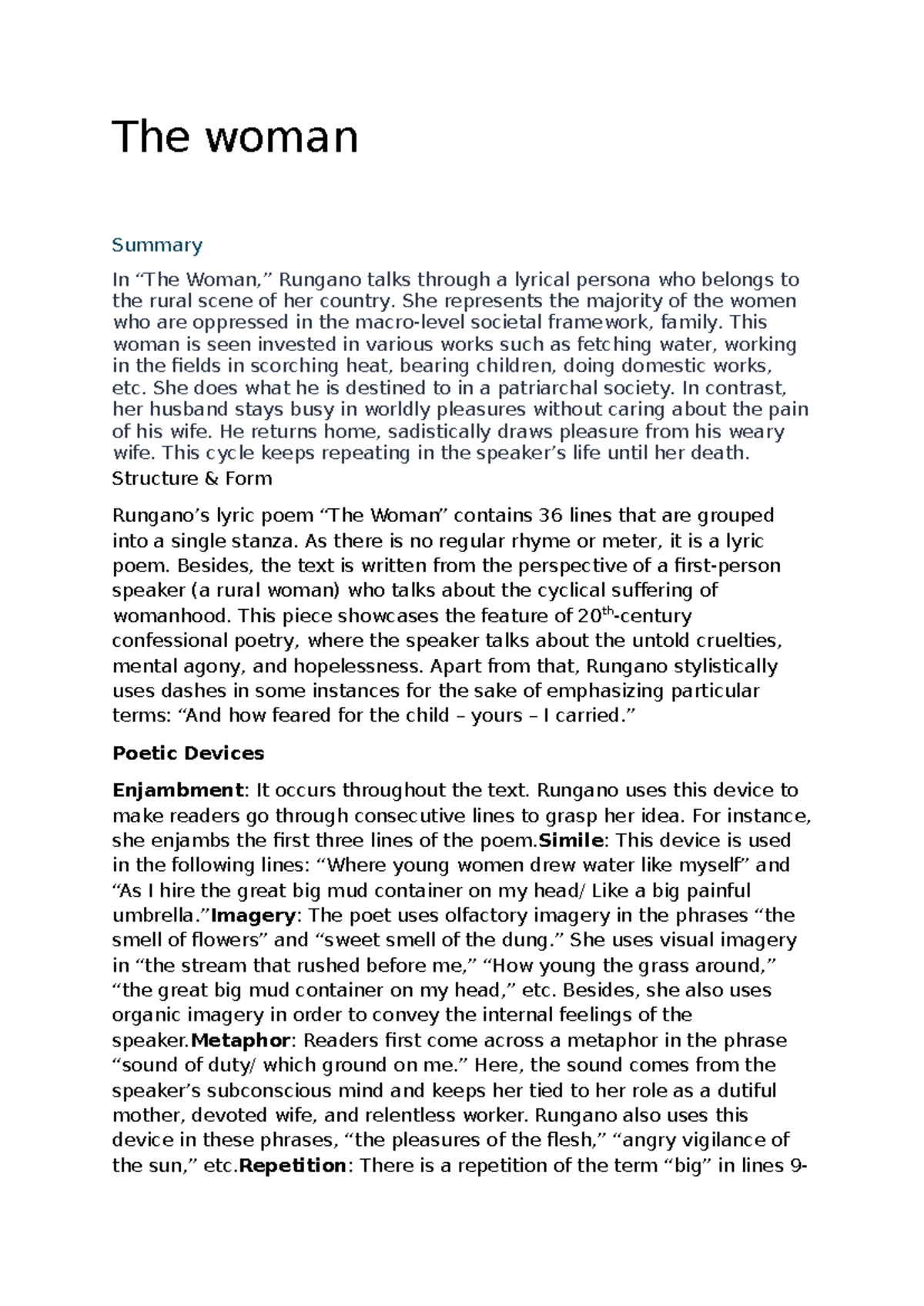 DOC20240813WA0013 Grade 11 Final Paper on The Woman Analysis Studocu
