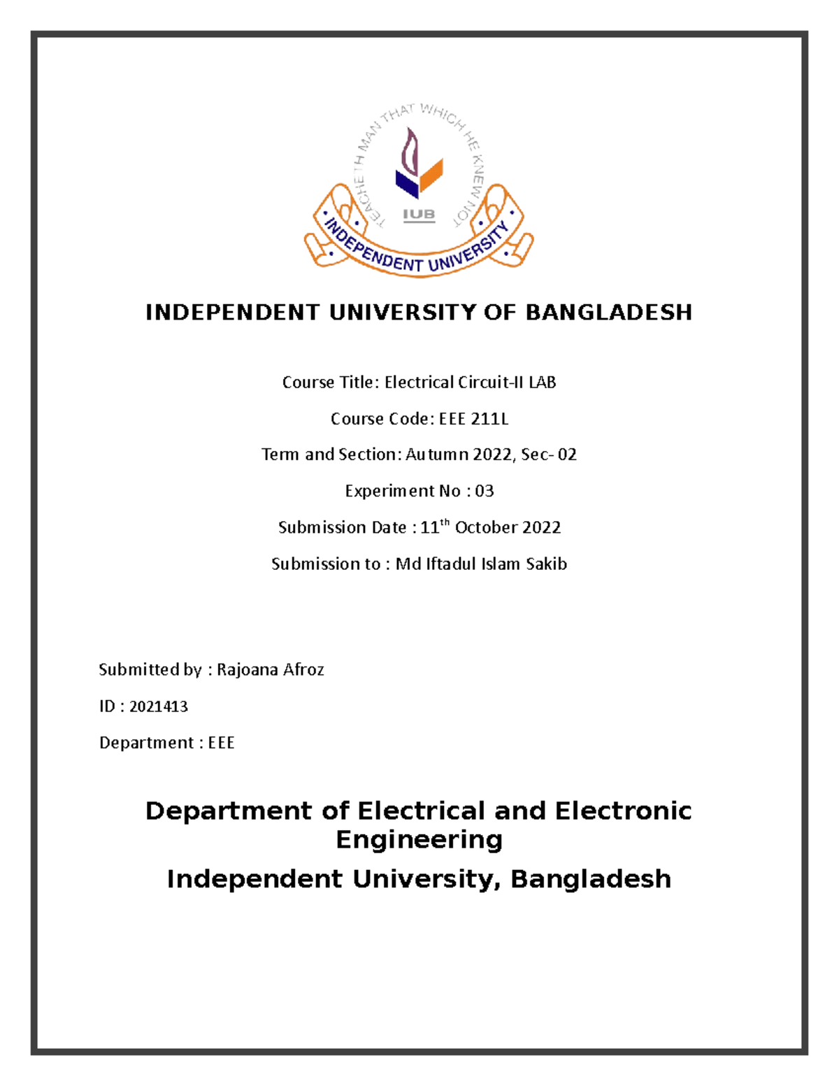 EEE211L Lab Report 02 - Autumn 2022 (ID: 2021413) Submission Details ...