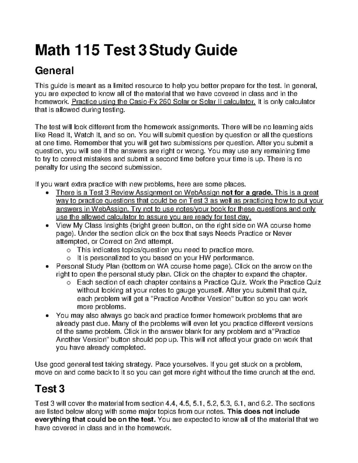 Math 115 Test 3 Study Guide with Topics - Math 115 Test 3 Study Guide ...