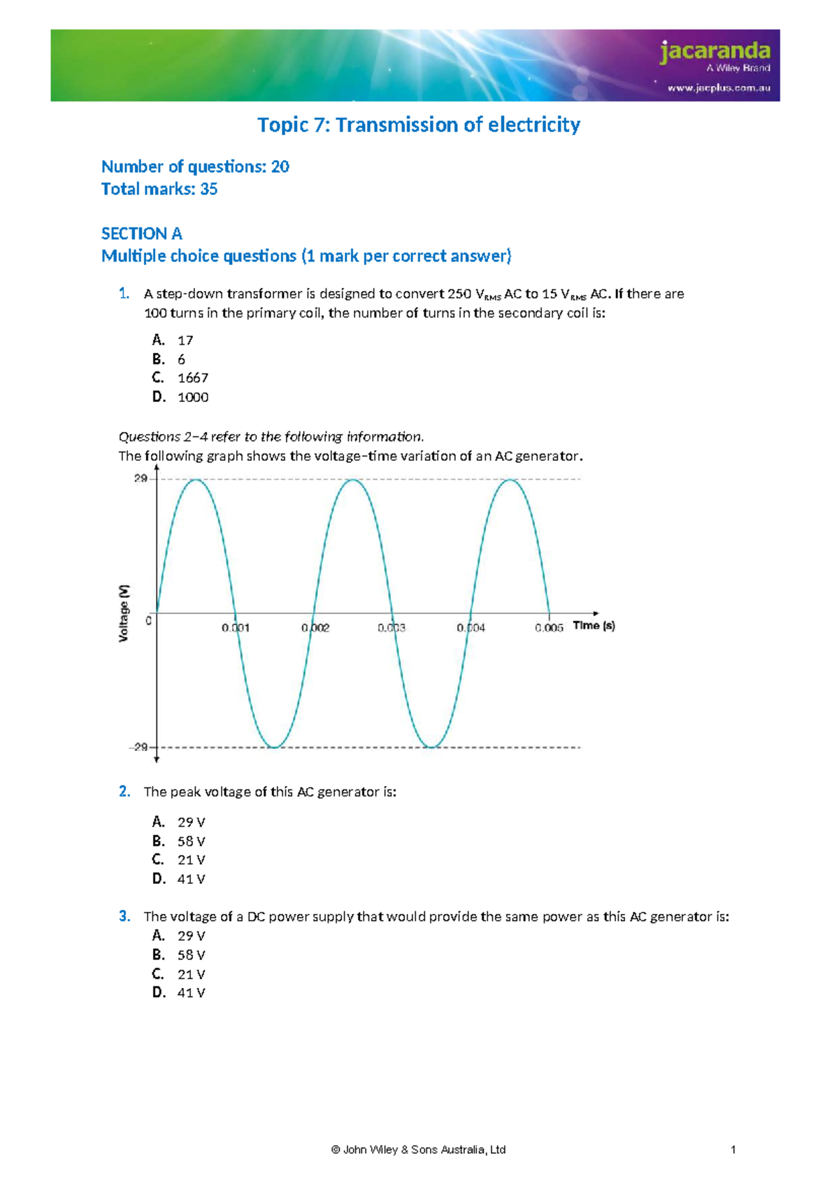 Jacplus Practice Test: Topic 7 - Transmission of Electricity - Studocu