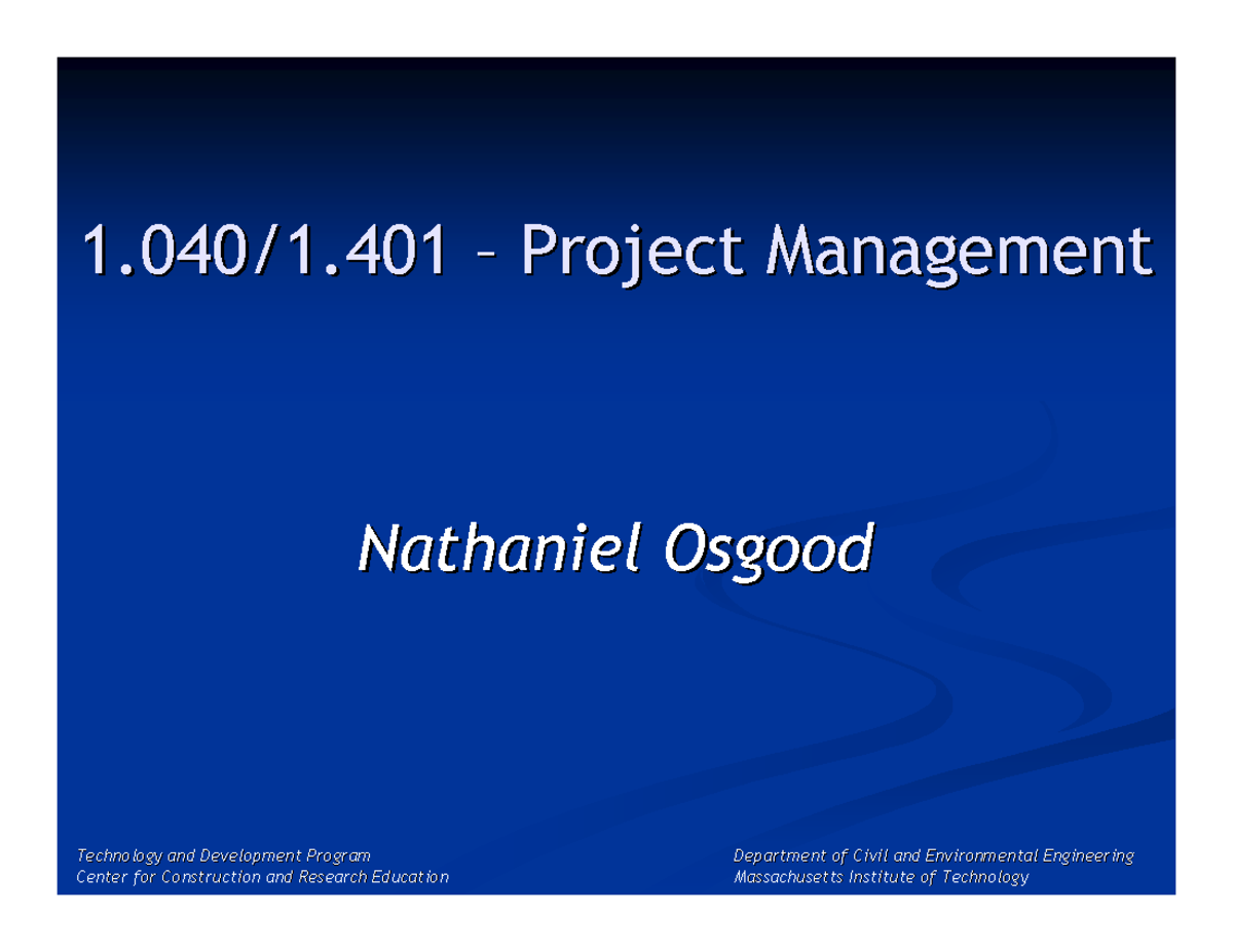 PM - Project Management Lecture Notes from MIT - Studocu
