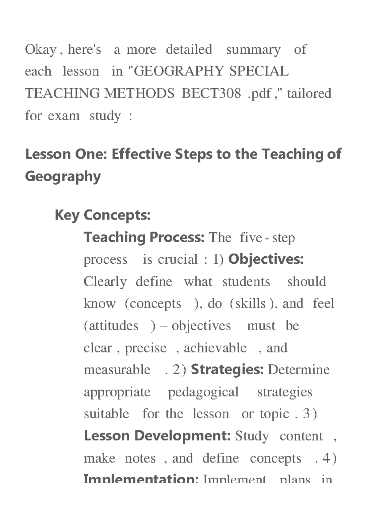 Detailed Exam Study Guide for Geography Teaching Methods BECT308 - Studocu