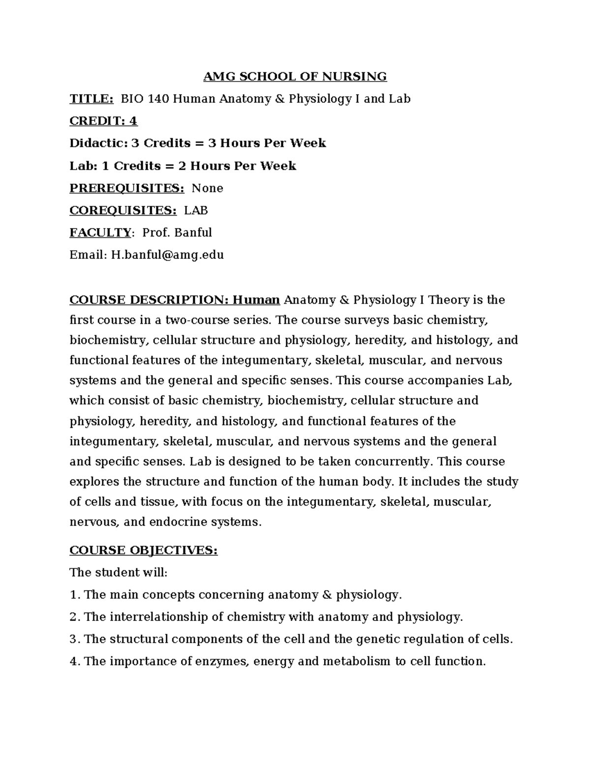 BIO 140 Anatomy & Physiology I Course Overview and Lab Guide - Studocu