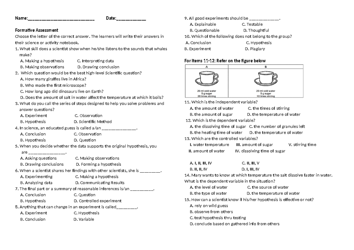 Quiz: Understanding the Scientific Method and Its Applications - Studocu