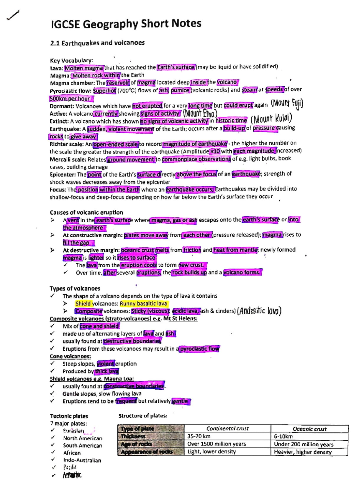 IGCSE Geography Short Notes: Chapter 2.1 - Earthquakes & Volcanoes ...