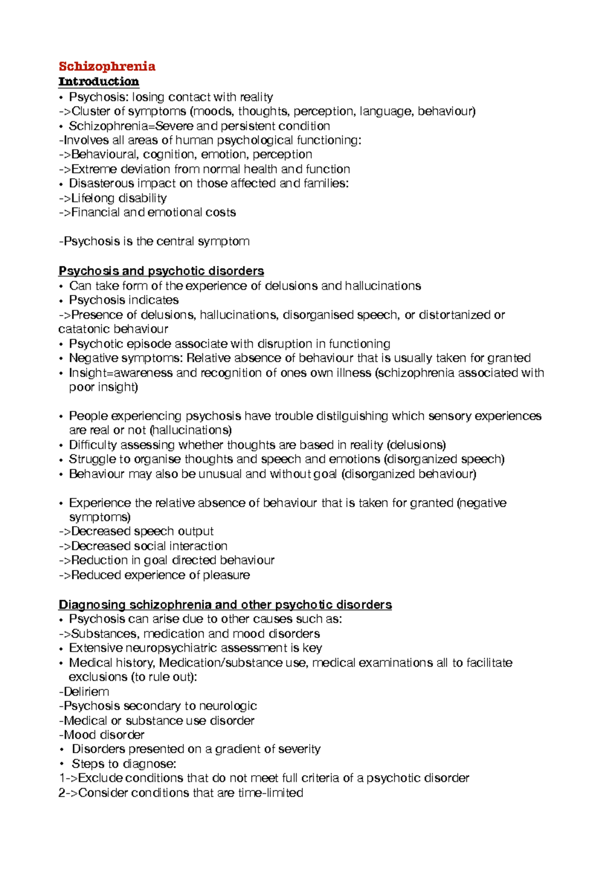 Schizophrenia & Psychotic Disorders: Comprehensive Study Notes - Studocu