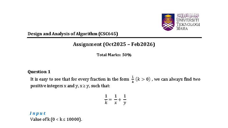 CSC645 Assignment 1: Design & Analysis of Algorithm Task Details - Studocu