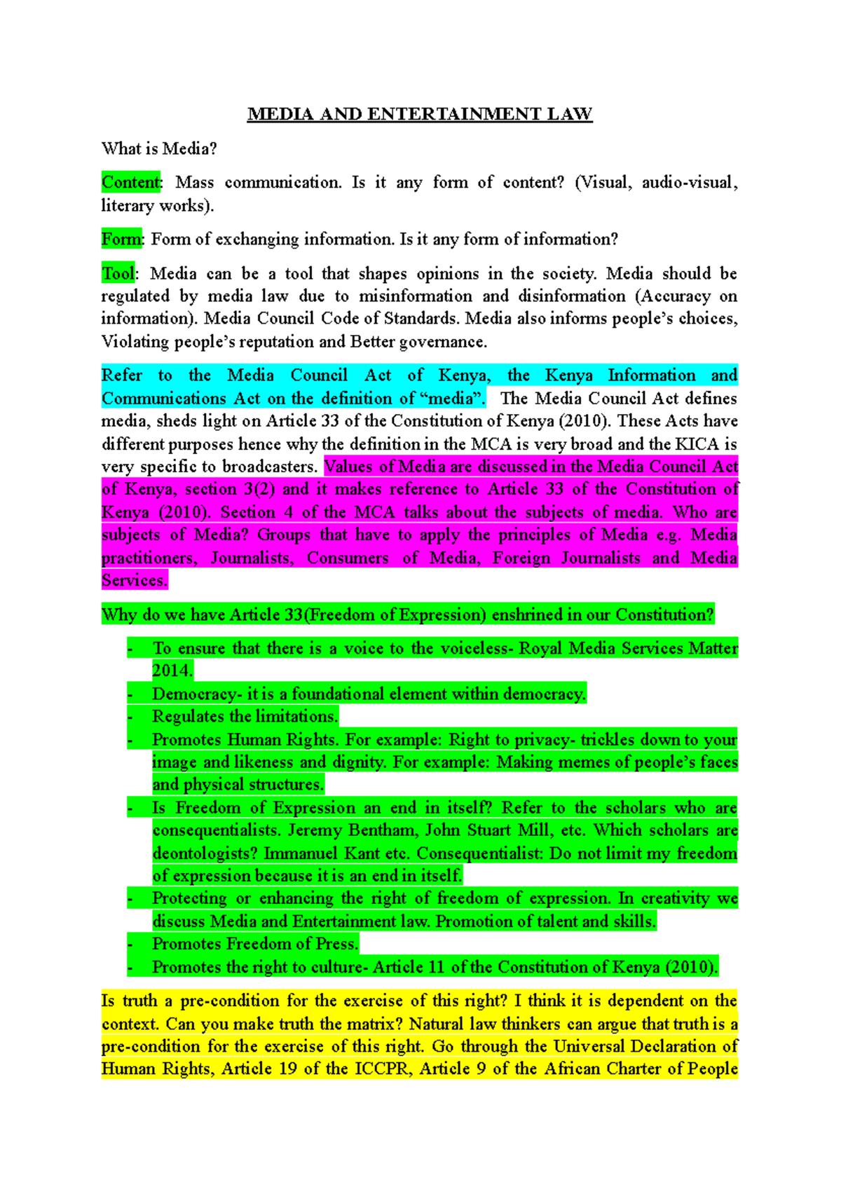 Media & Entertainment Law - 10 Week Study Guide and Overview - Studocu