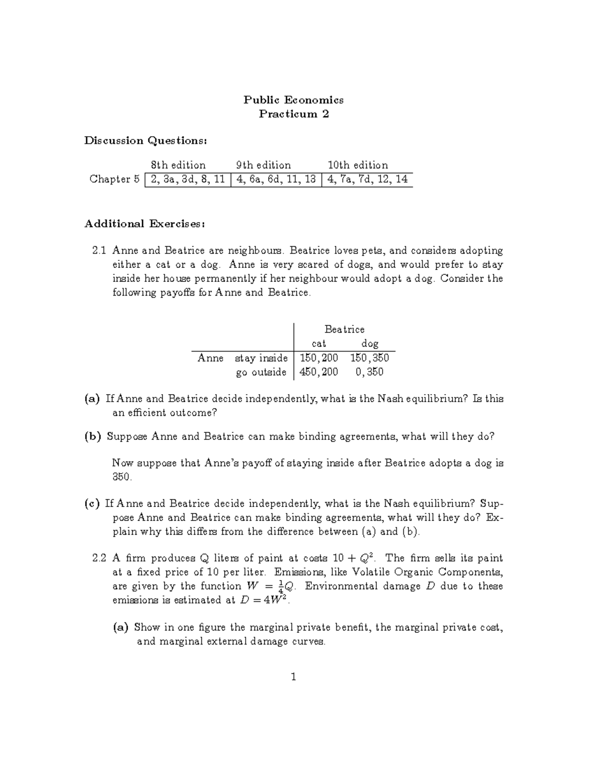 Public Economics Practicum 2: Discussion Questions & Exercises - Studocu