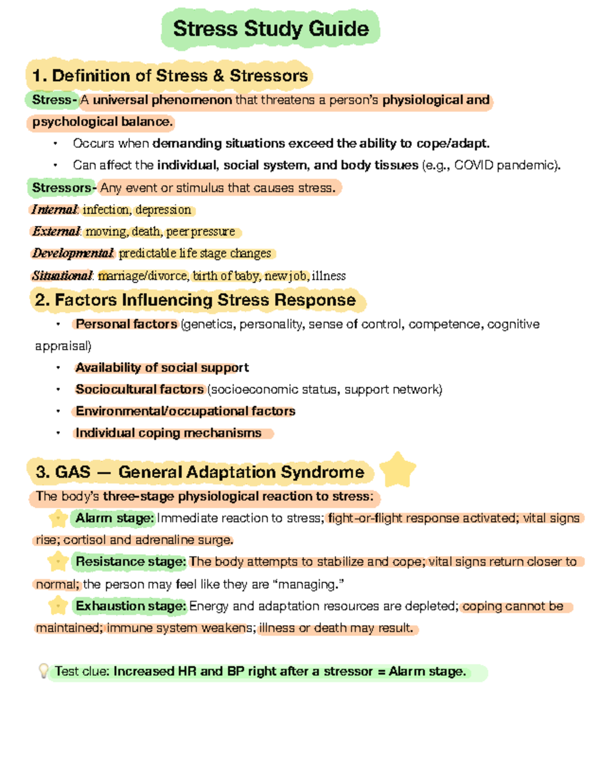 Stress Study Guide: Understanding Stressors and Responses - Studocu