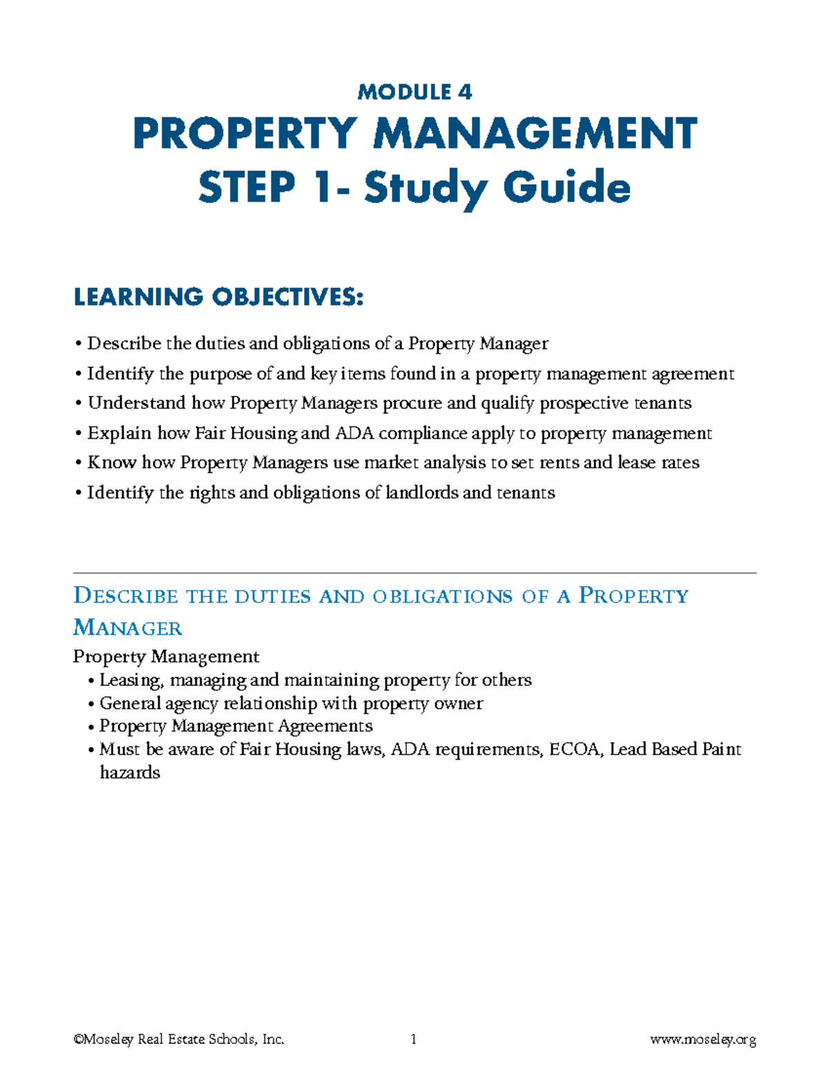 Property Management Step 1 Study Guide (MOD 4: PM101) - Studocu