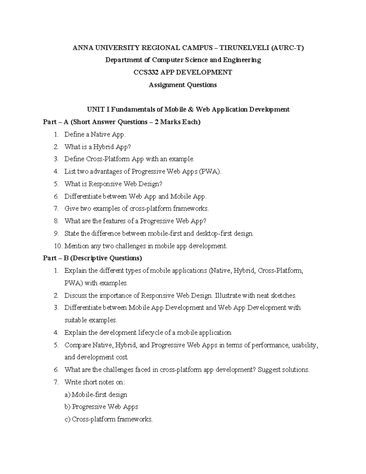 CCS332 App Development Assignment: Unit I Questions & Answers - Studocu