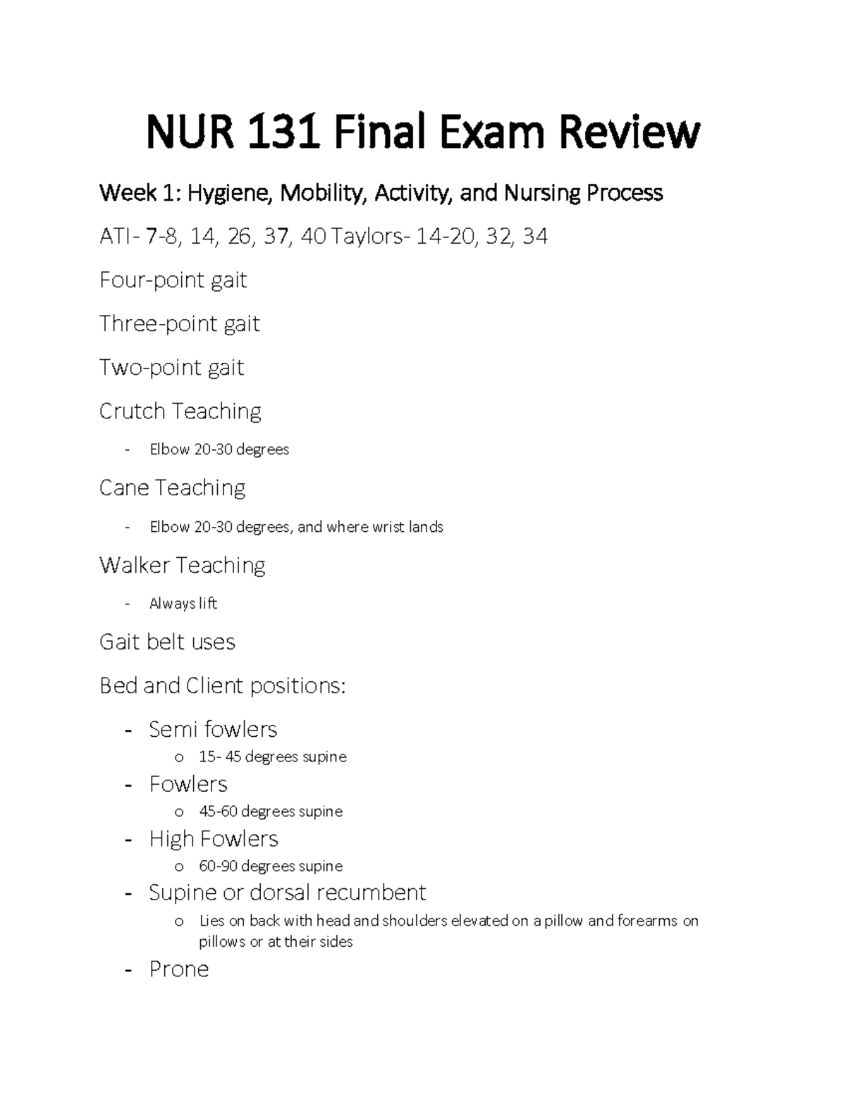 NUR 131 Final Exam Review Guide - Comprehensive Nursing Concepts - Studocu