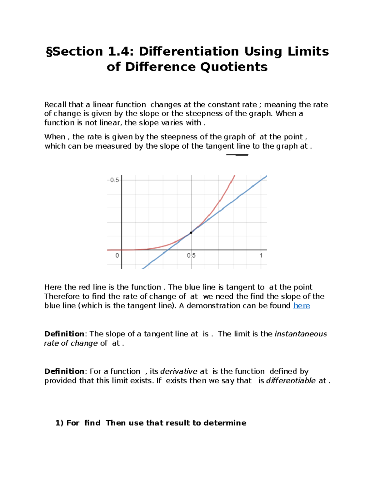 1.4 Differentiation via Limits of Difference Quotients - Completed ...