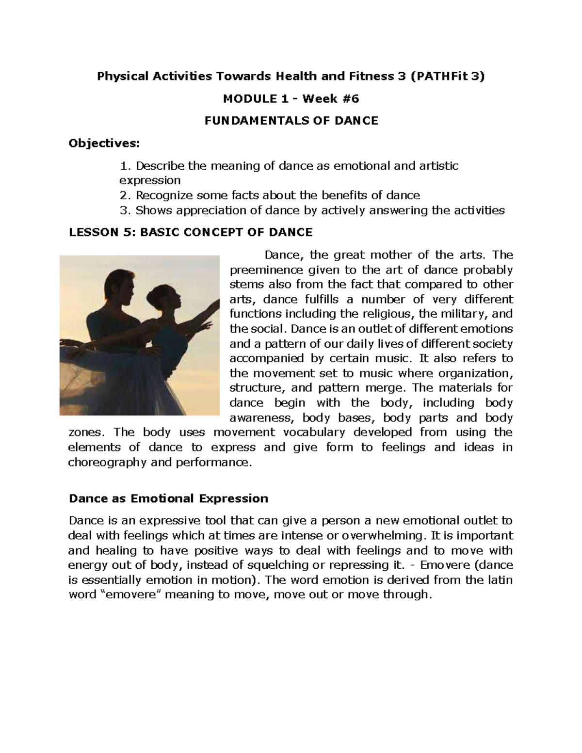 PATHFit 3: Module 1 - Fundamentals of Dance and Its Benefits - Studocu