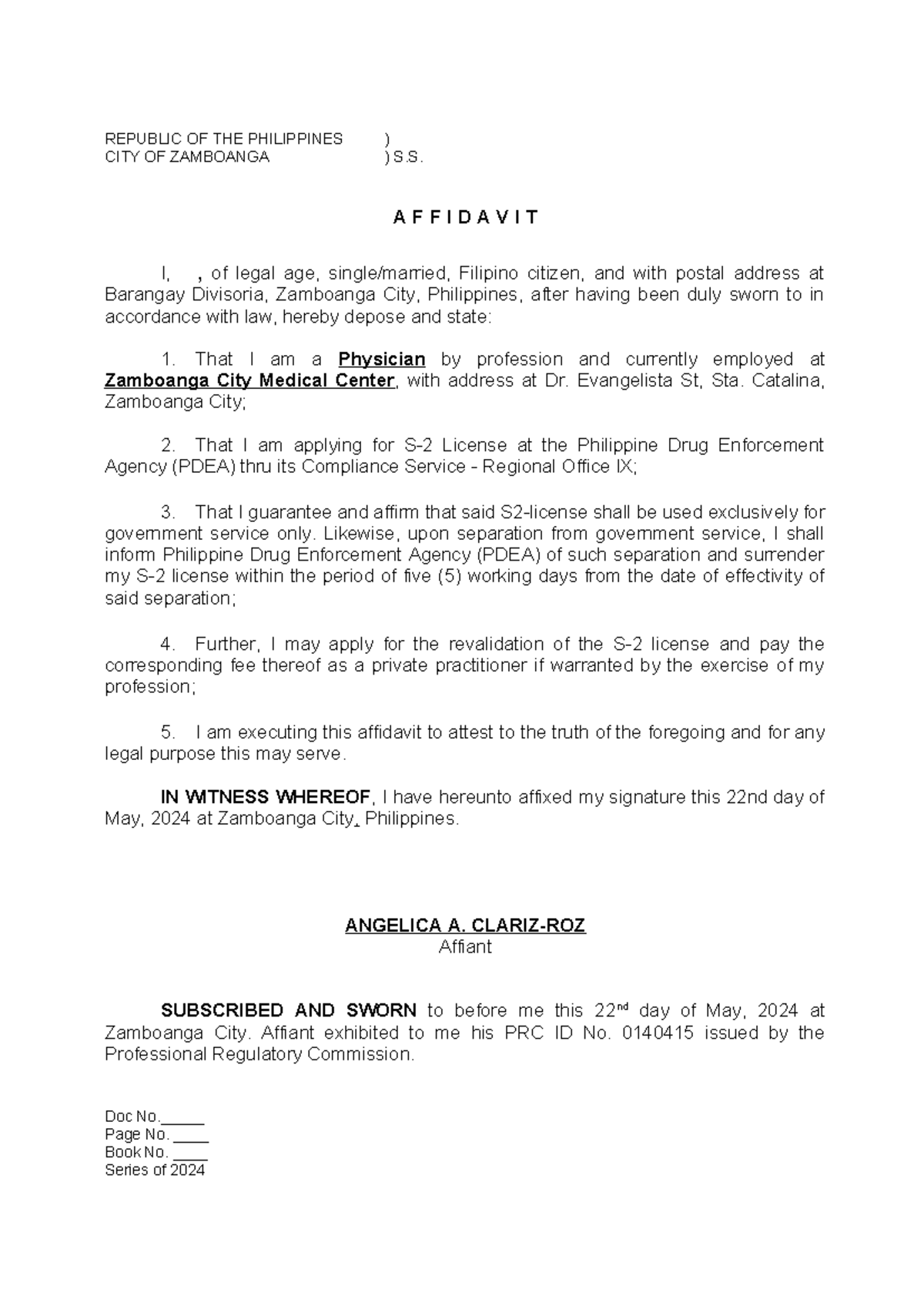 S2 AFF. Application Affidavit for Government License Use - Studocu