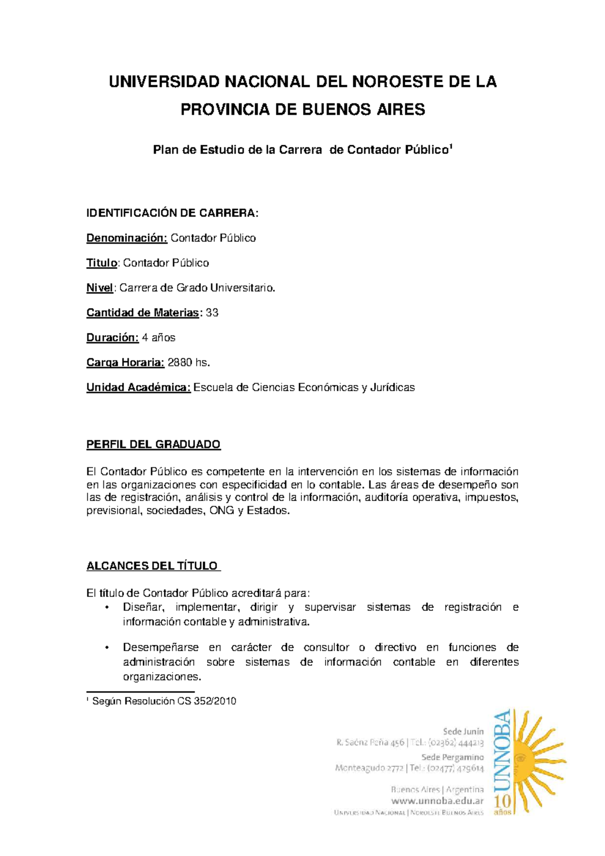 Plan de Estudio Contador Público - Carrera y Títulos (UNNOBA) - Document Preview