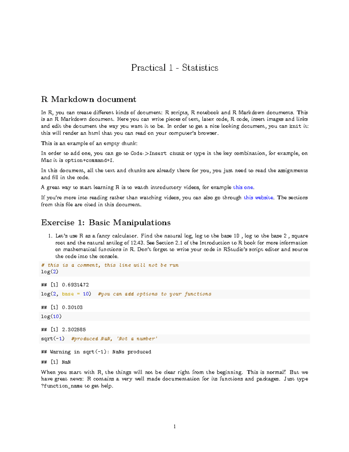Practical 1: R Statistics Exercises and Data Import Techniques (STAT101 ...