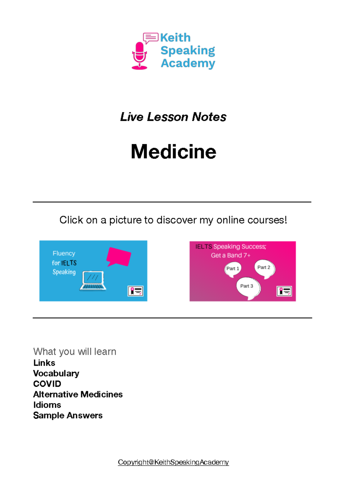 Medicine - Lesson Notes - Live Lesson Notes Medicine Click on a picture ...