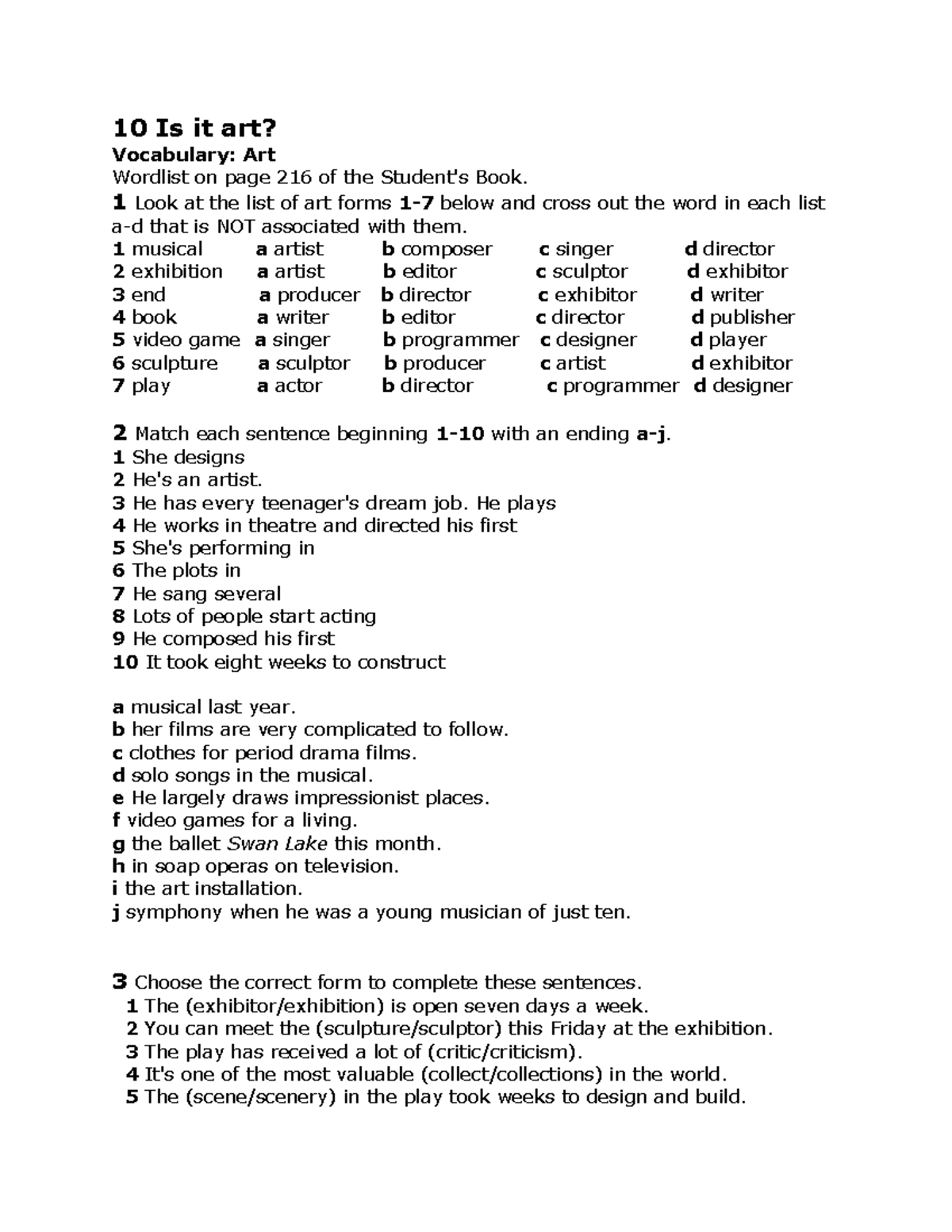Unit 10 - 10 Is it art? Vocabulary: Art Wordlist on page 216 of the ...