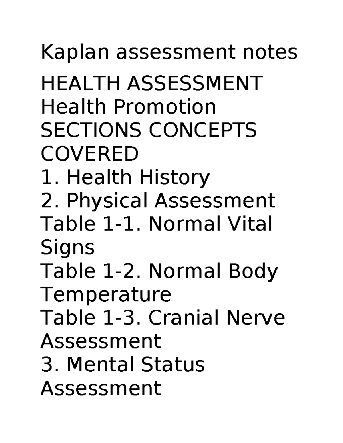 Kaplan Assessment Notes: Health Assessment & Promotion (HEALTH 101 ...