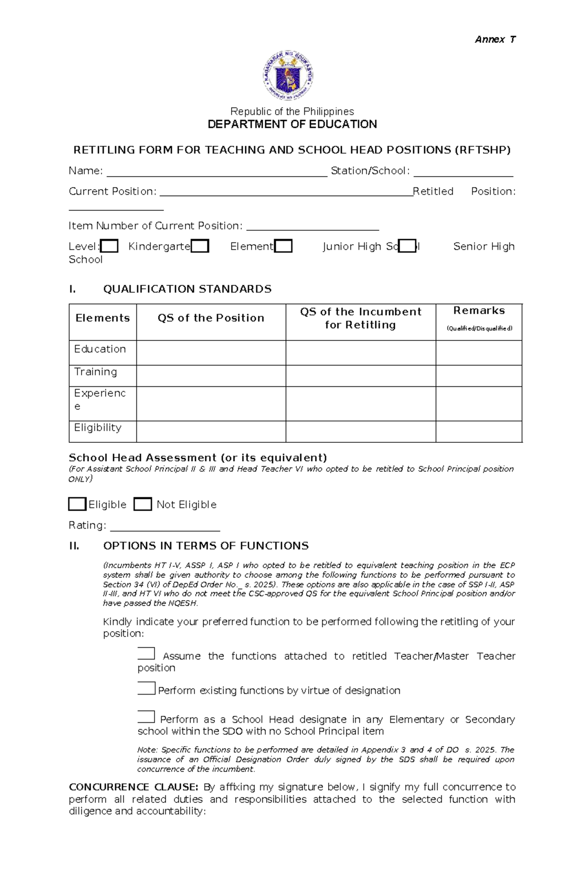 Annex T - Retitling Form for Teaching & School Head Positions (RFTSHP ...