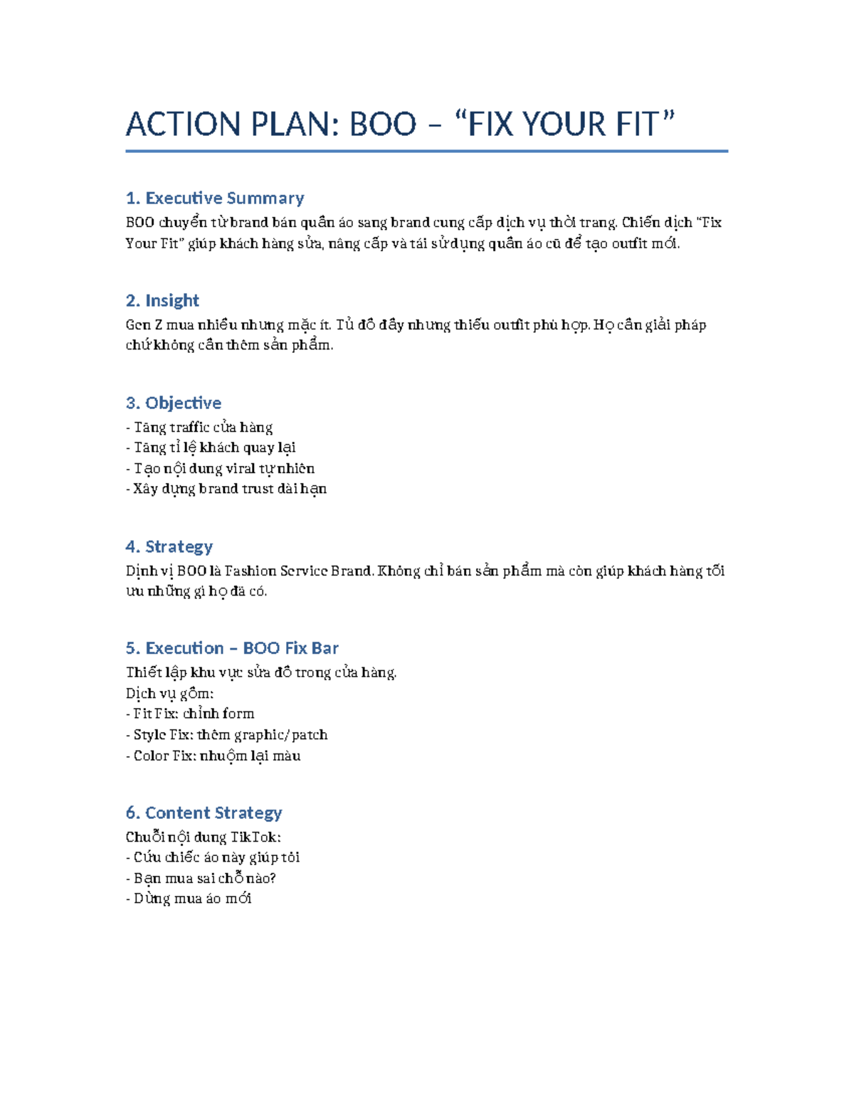 BOO Fix Your Fit Action Plan: Fashion Service Strategy - Studocu
