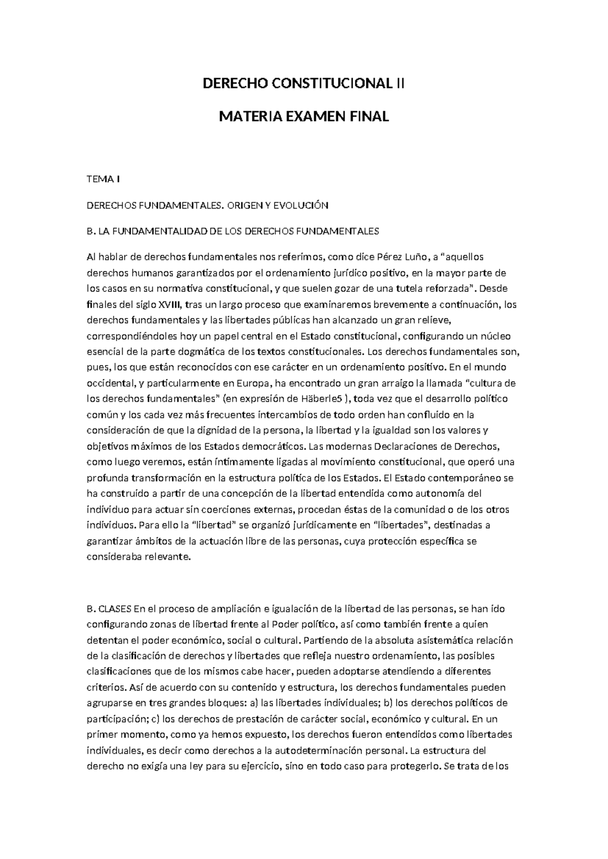 DERECHO CONSTITUCIONAL II: EXAMEN FINAL SOBRE DERECHOS FUNDAMENTALES ...