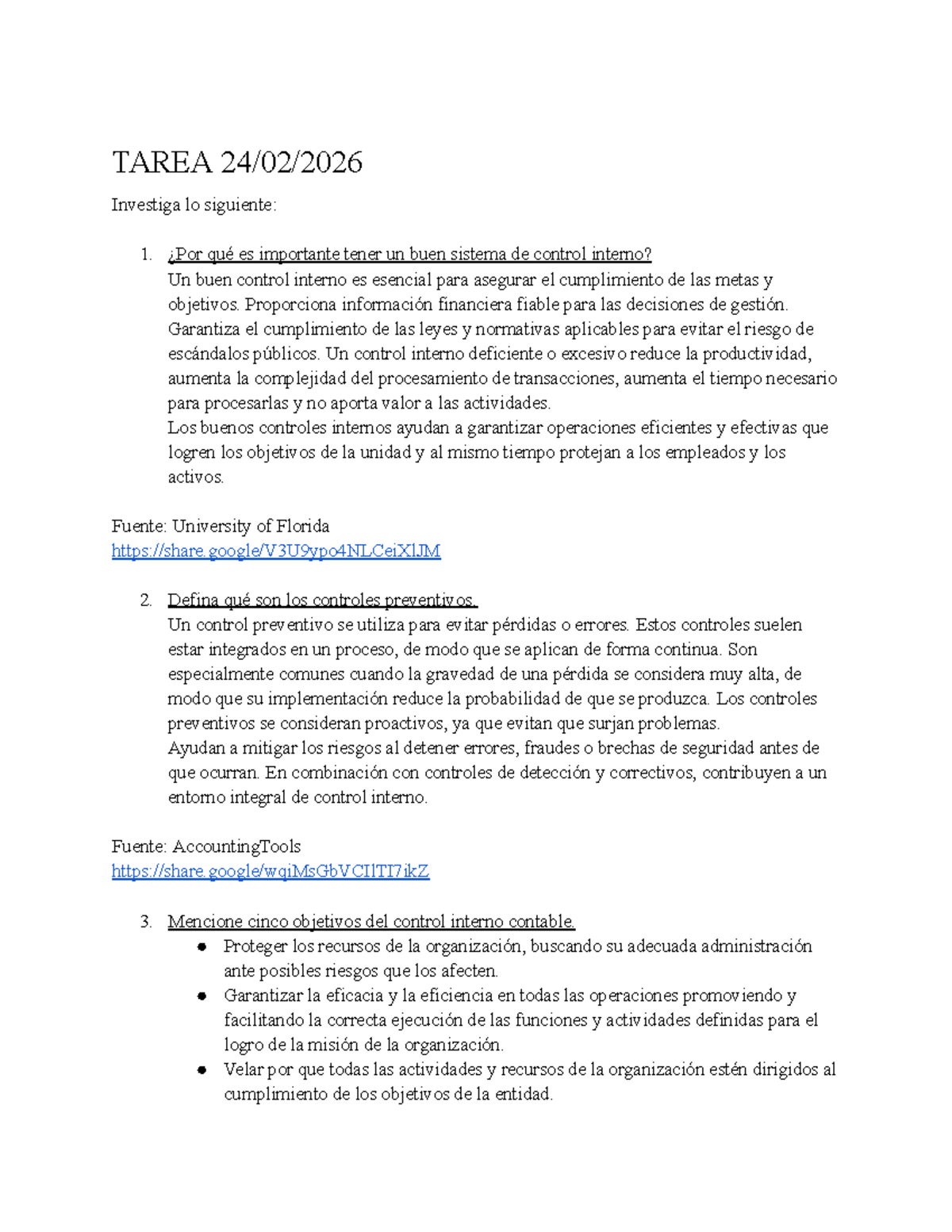 TAREA: Importancia del Control Interno y sus Objetivos - Studocu