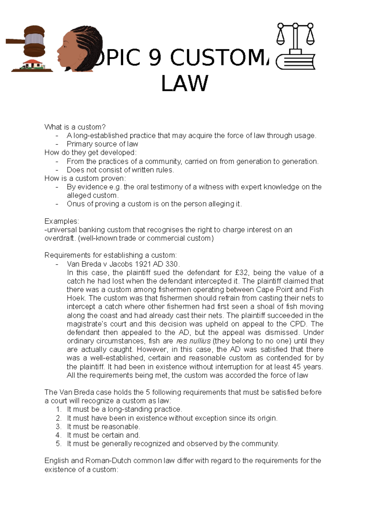 Customary Law Notes: Introduction to Law (Sem 2) - Studocu