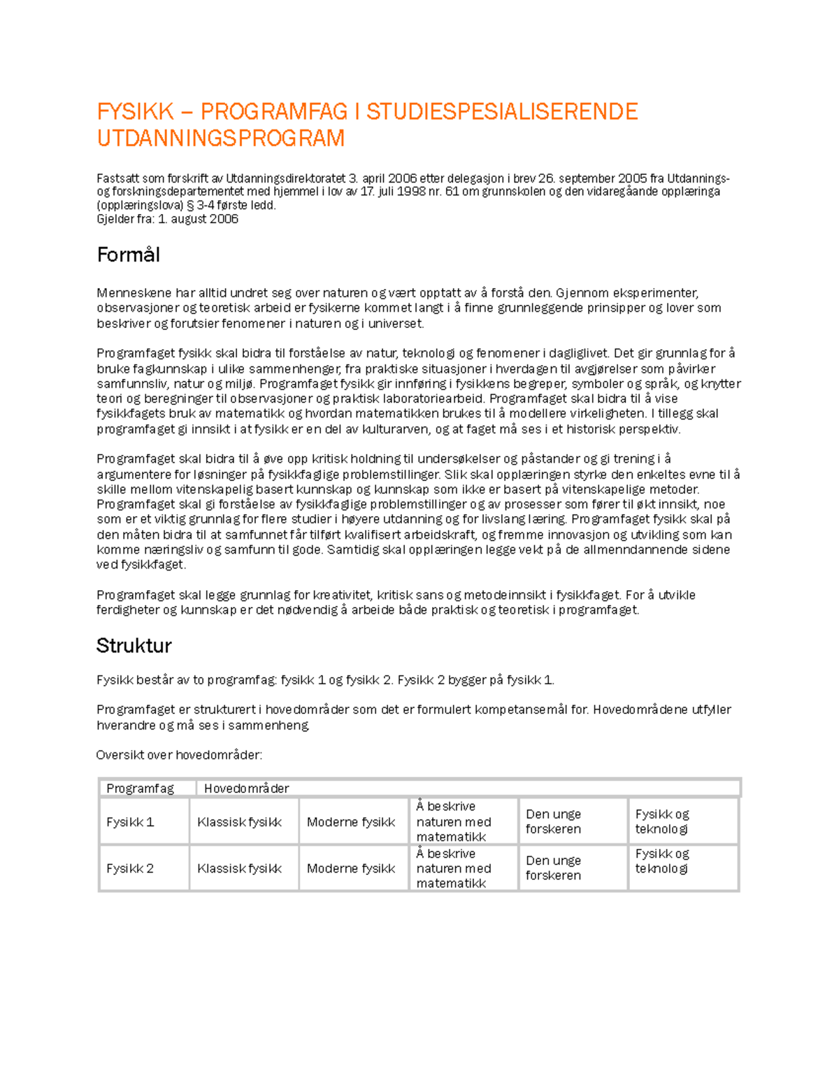 FYSIKK PROGRAMFAG: Læreplan for VGS Fysikk 1 & 2 - Studocu