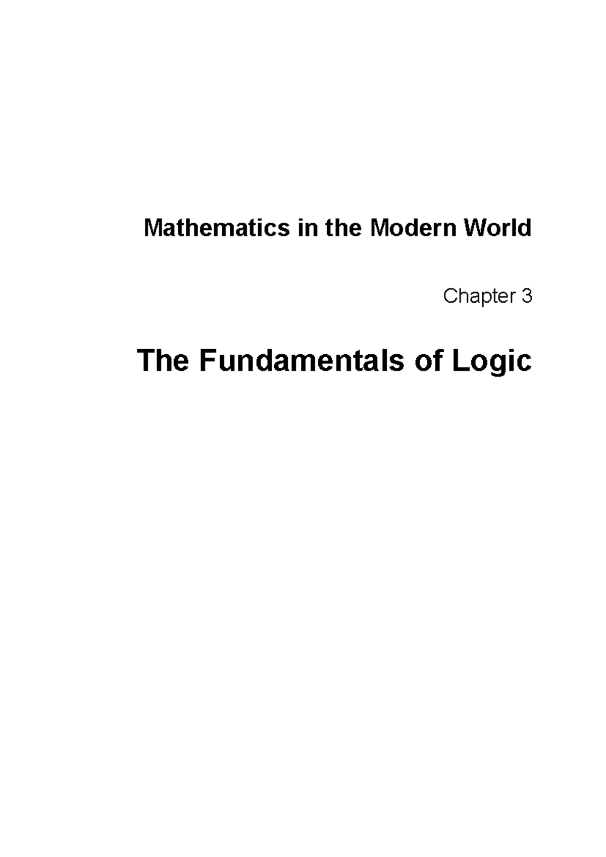 Mathematics in the Modern World: Logic Fundamentals (Chapter 3) - Studocu