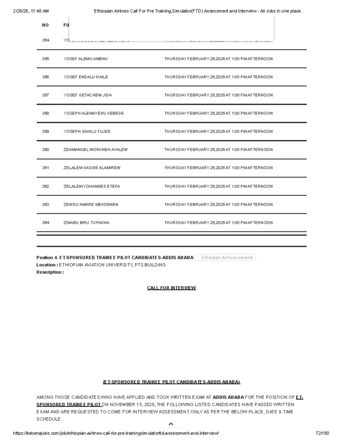 Ethiopian Airlines FTD Assessment & Interview Call for Trainee Pilots ...